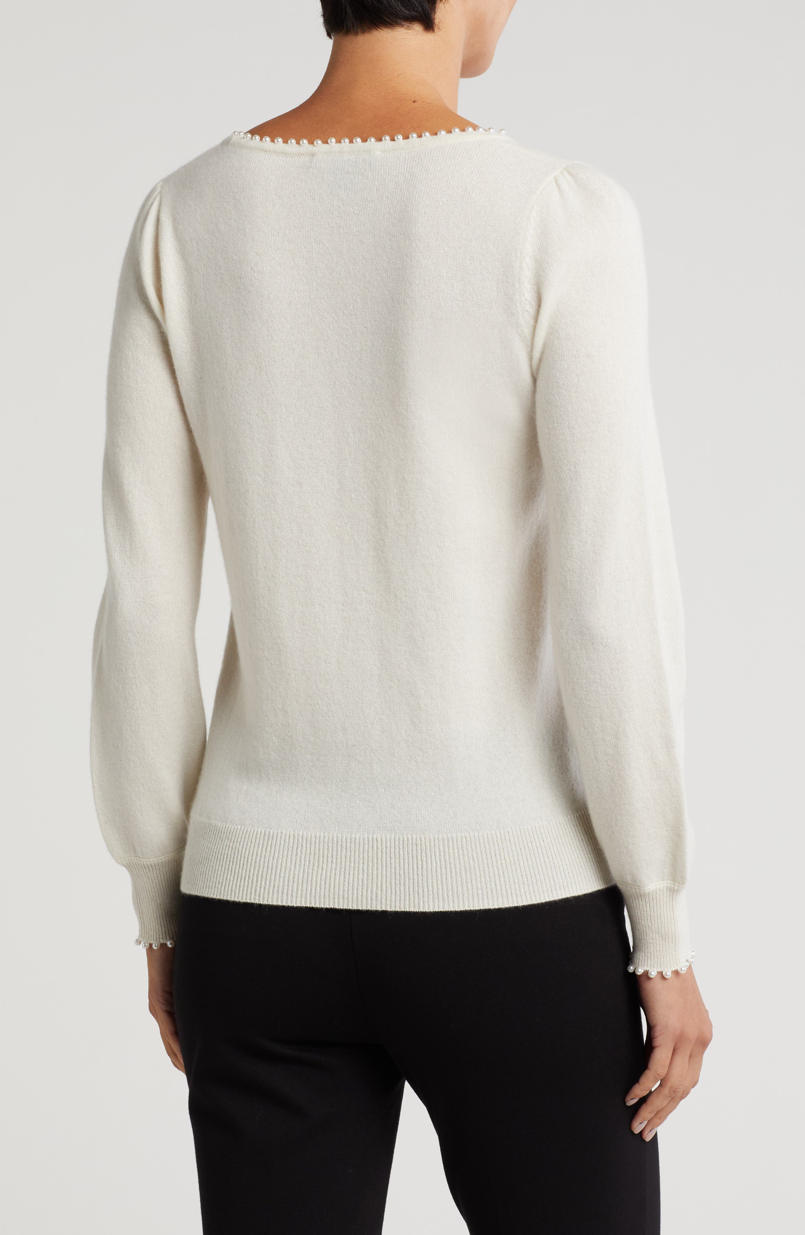 Imitation Pearl Cashmere Crewneck Sweater - image 2