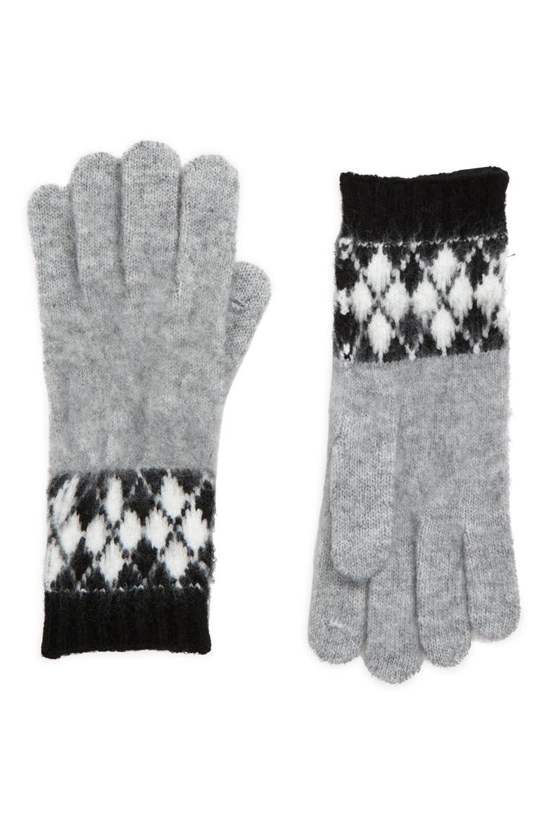 Argyle Knit Gloves, Main, color, BLACK