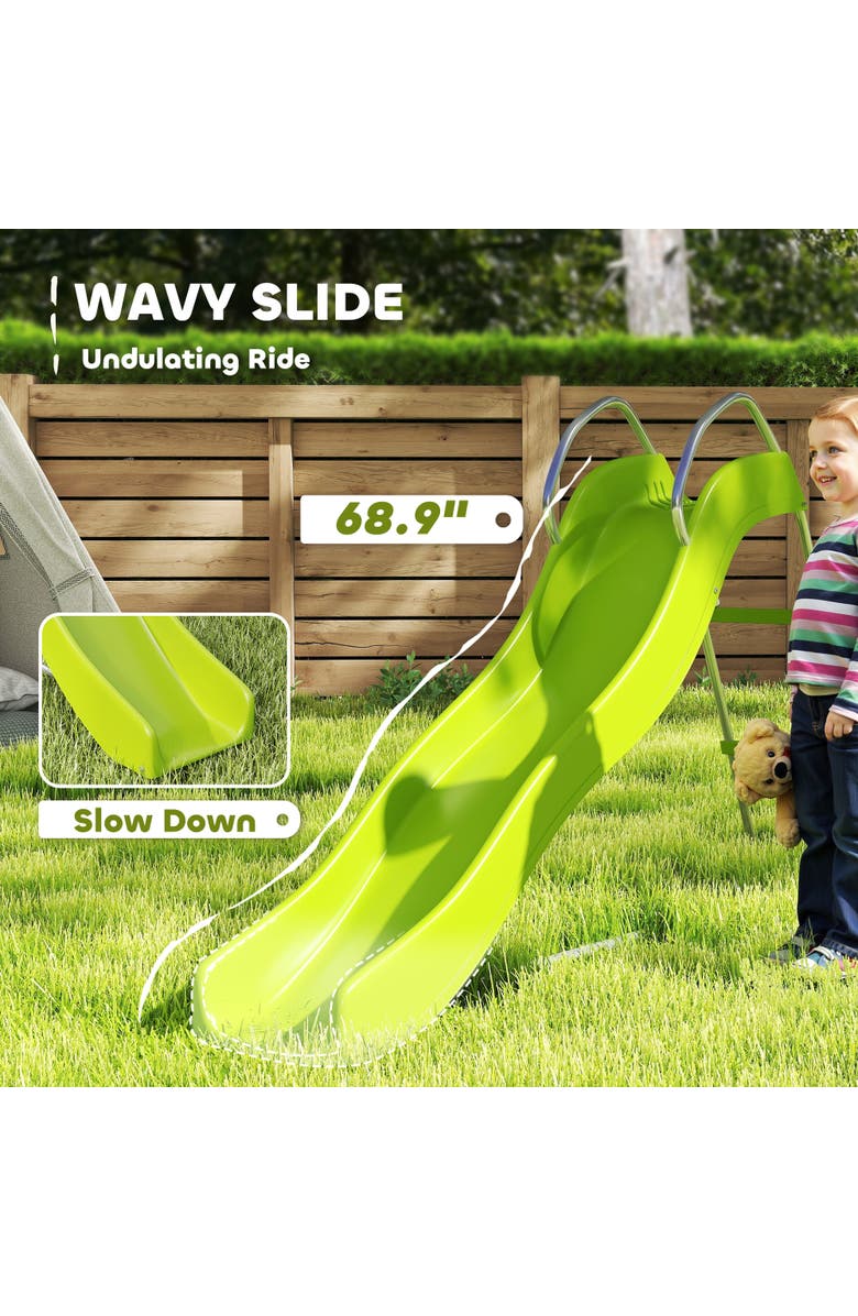 Qaba 5.7FT Outdoor Wave Slide with Climbing Step Ladder, Kids Ages 3-8, Alternate, color, Green