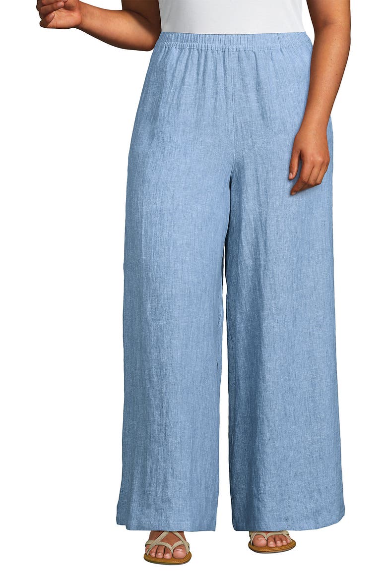 Linen High Rise Palazzo Pants, Alternate, color, Soft Blue Linen