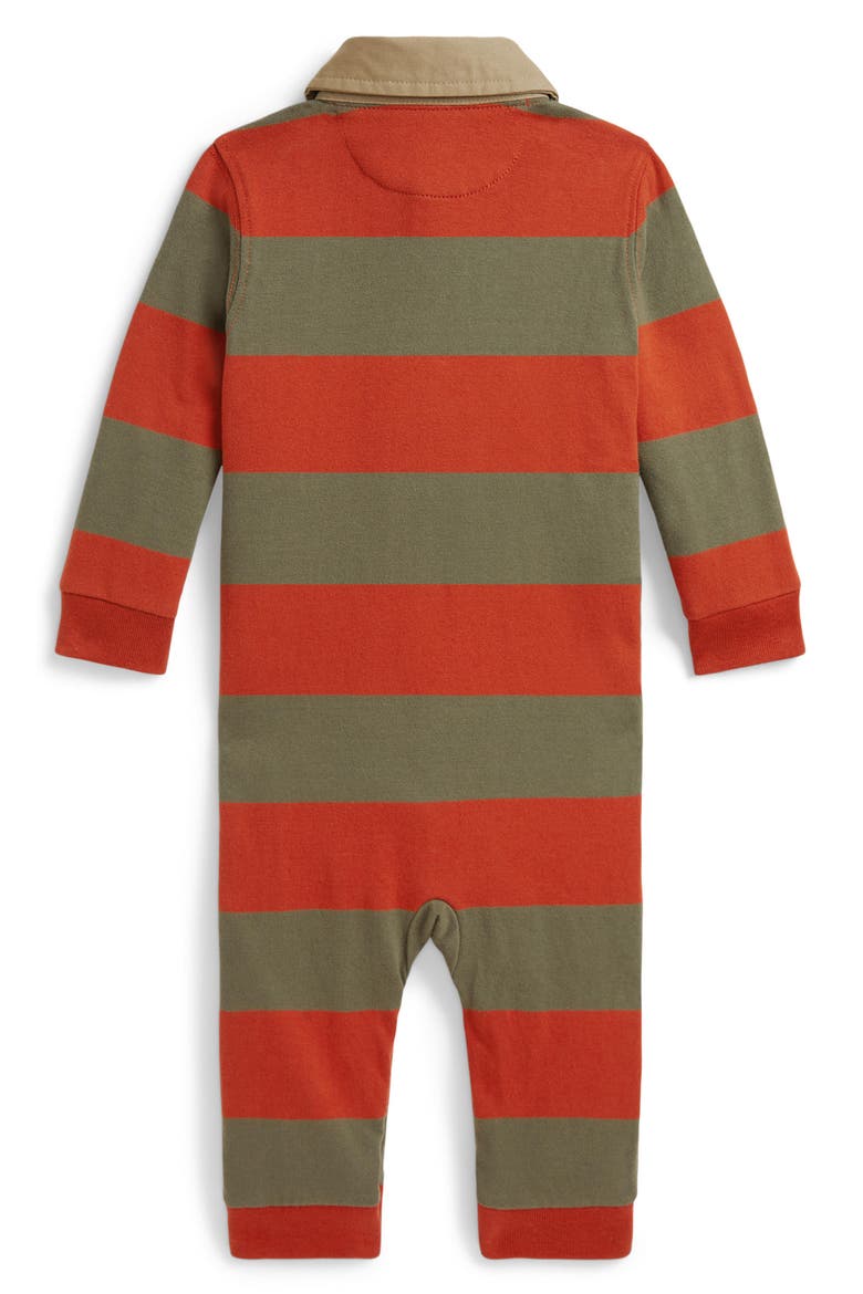 Kids' Polo Bear Stripe Jersey Coverall, Alternate, color, VARSITY ORANGE MULTI