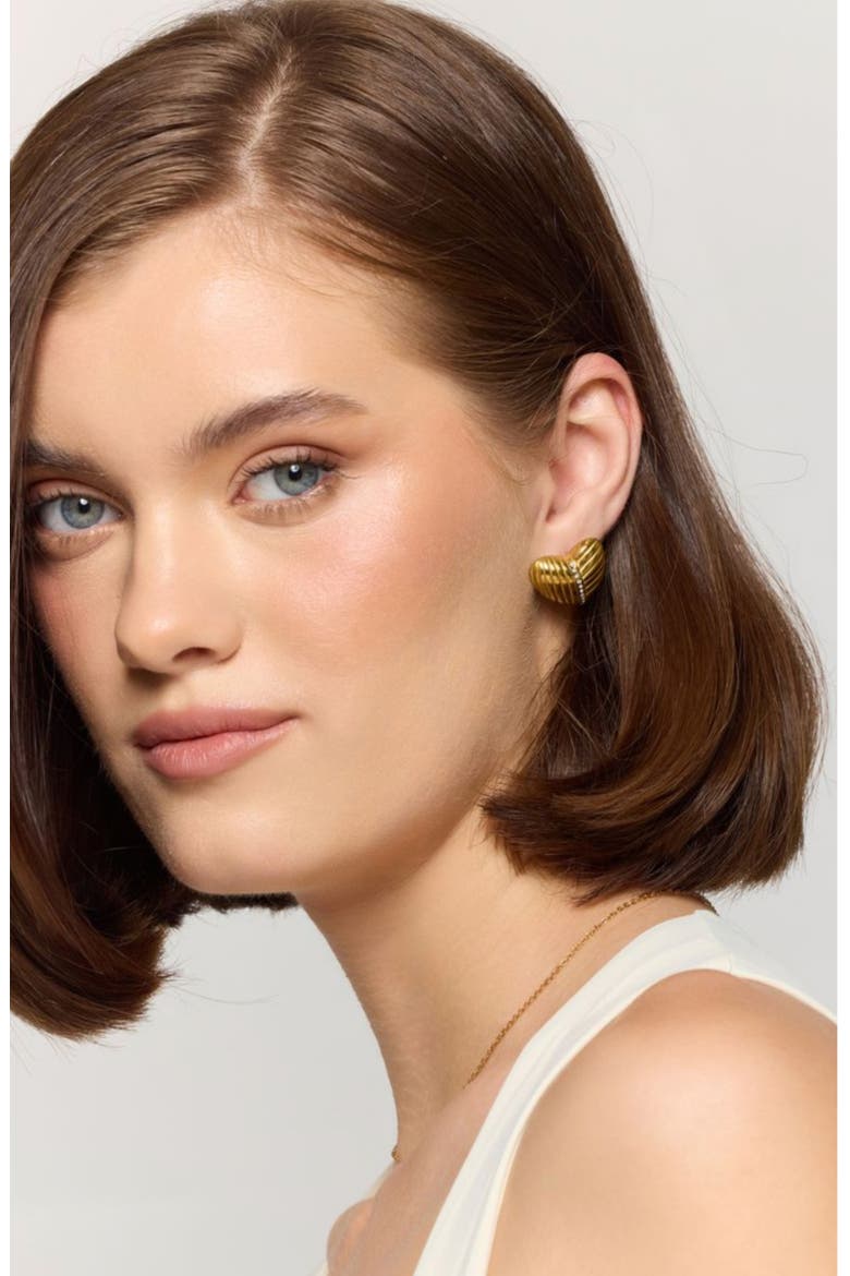 Glistening Heart Stud Earrings, Alternate, color, GOLD