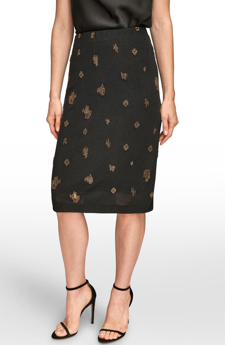 Donna Karan New York Beaded Pencil Skirt, Main, color, Black