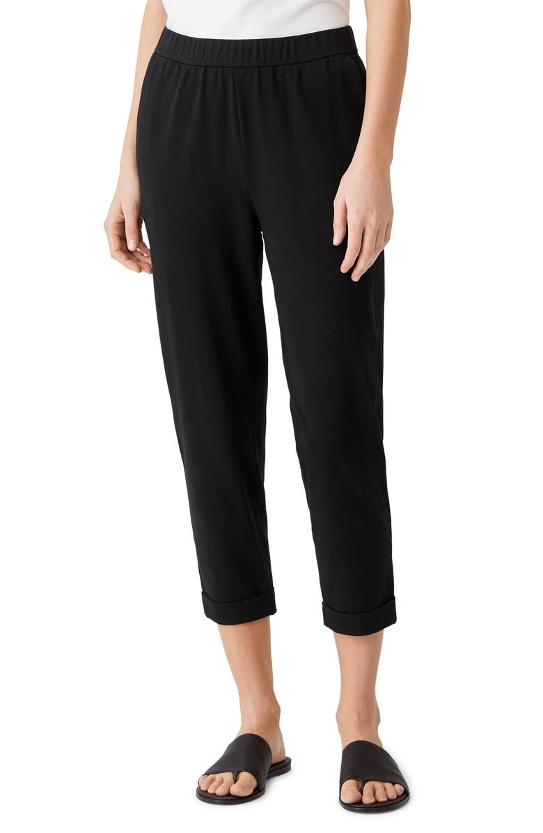 Eileen Fisher Rolled Cuff Slim Jersey Crop Pants, Main, color,