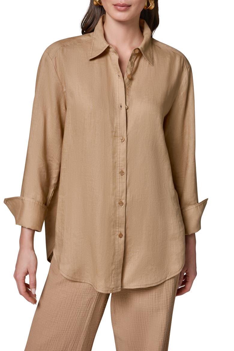 Linen Button-Up Shirt, Main, color, FAWN