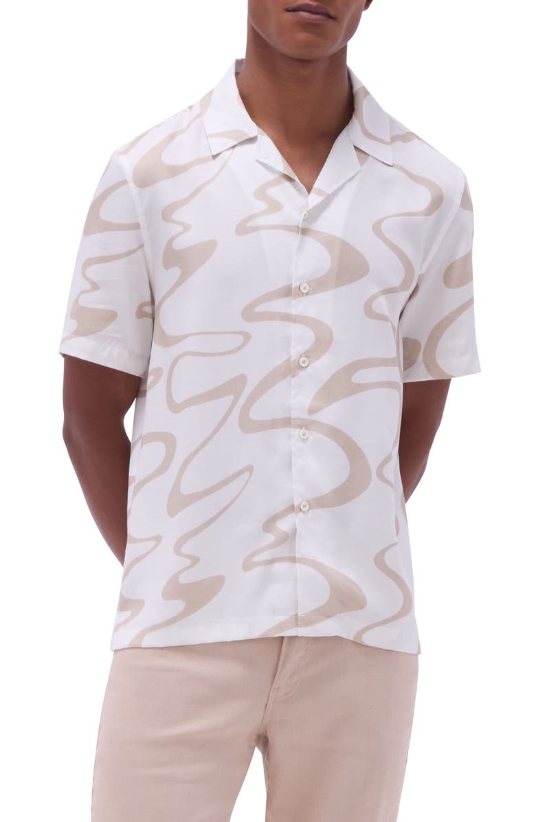 Bugatchi Jackson Abstract Print Lyocell Camp Shirt, Main, color, Sand