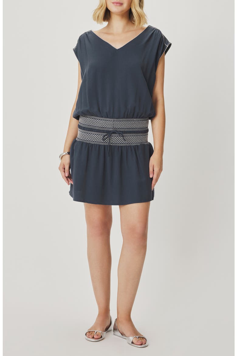 Ginger Smocked Minidress, Main, color, MOOD INDIGO BLUE