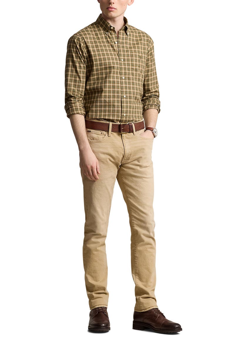 Classic Fit Plaid Cotton Twill Button-Down Shirt, Alternate, color, 6551 OLIVE KHAKI MULTI