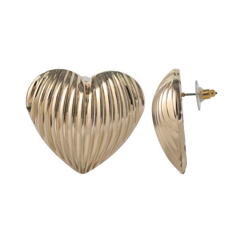 Bcbg Ribbed Heart Button Earrings In Gold