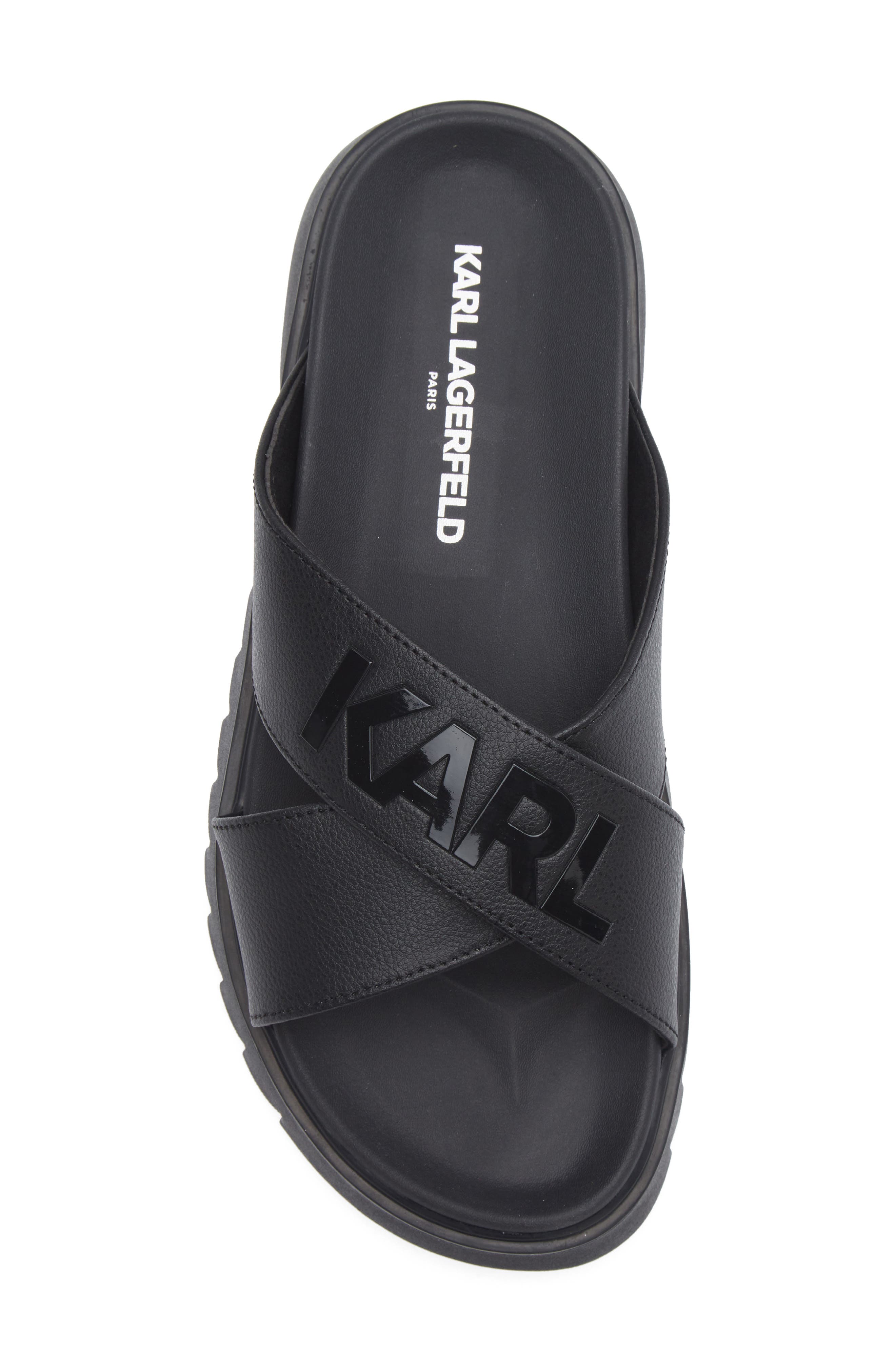 KARL LAGERFELD PARIS Logo Crisscross Slide Sandal, Alternate, color, Black