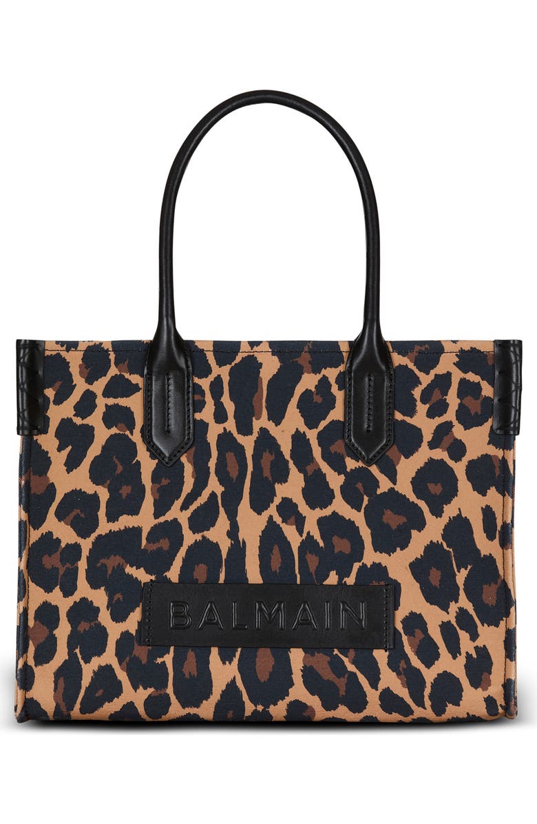 Balmain B-Army 36 Leopard Print Canvas Tote, Main, color,