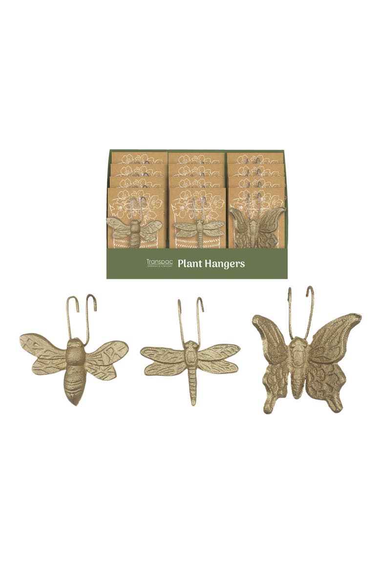 Iron Insect Plant Hangers Set of 12 Metallic for Spring Garden Decor, Main, color, Metallic Gold
