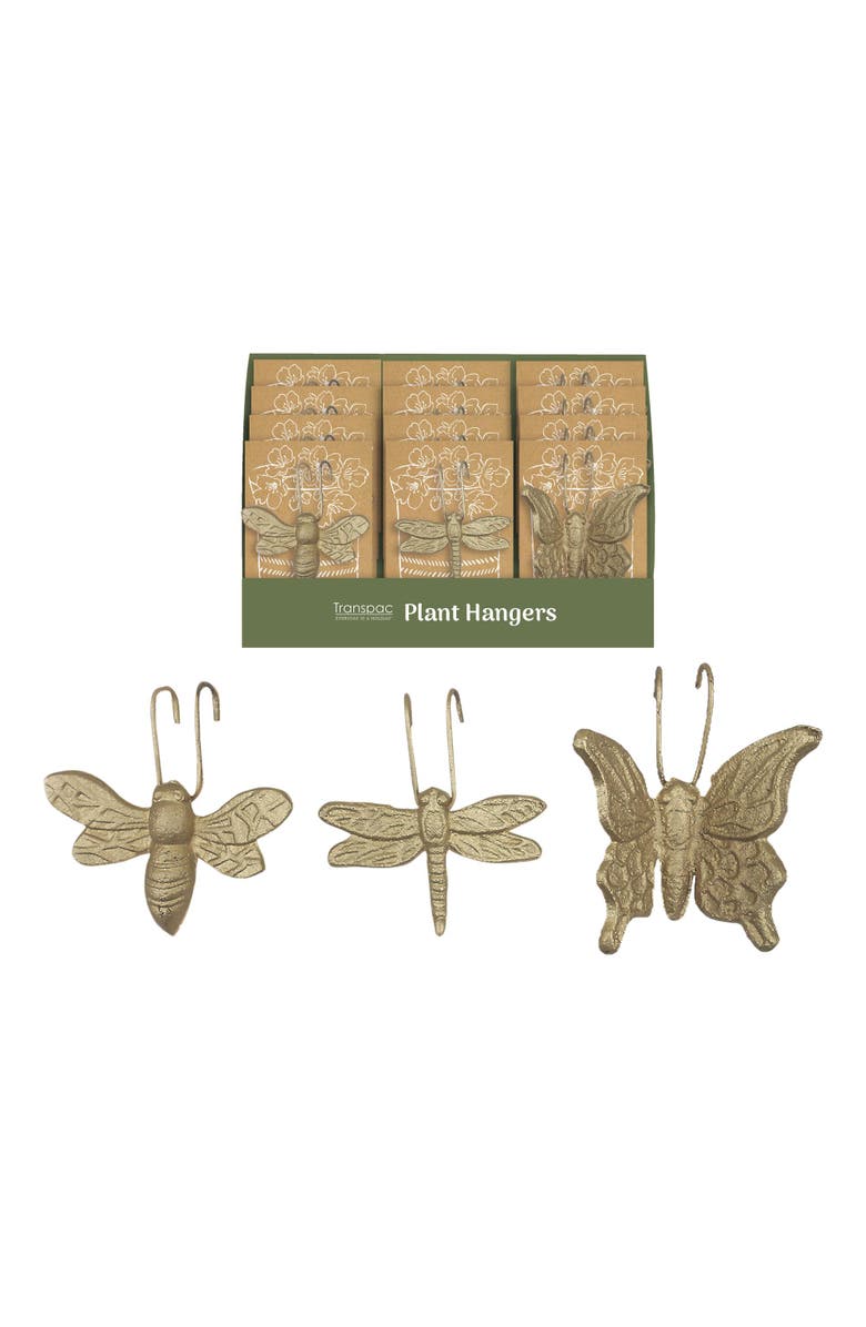 Transpac Iron Insect Plant Hangers Set of 12 Metallic for Spring Garden Decor, Main, color, Metallic Gold