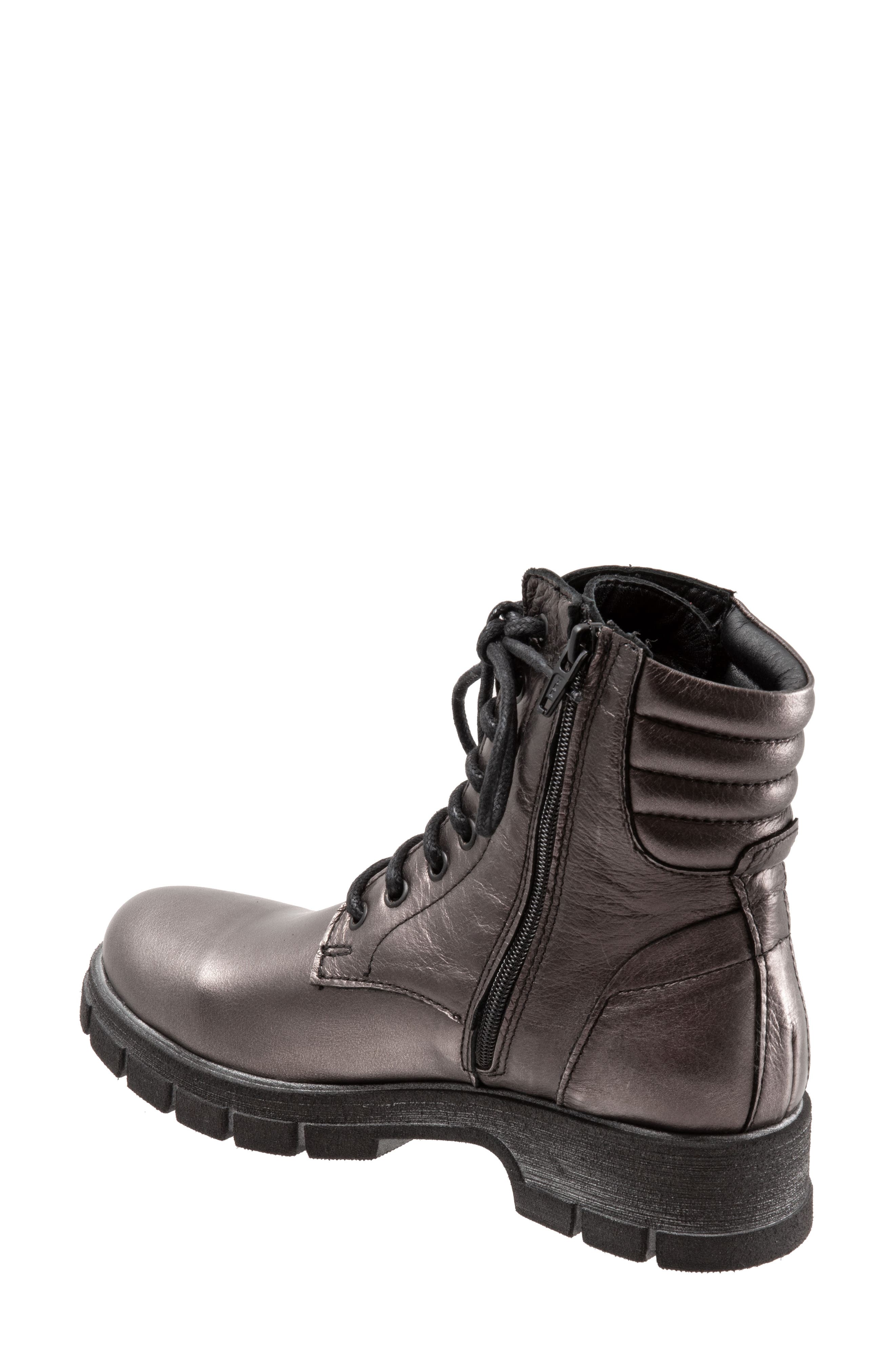 Bueno Rage Lace-Up Combat Boot, Alternate, color, Steel Metallic Leather