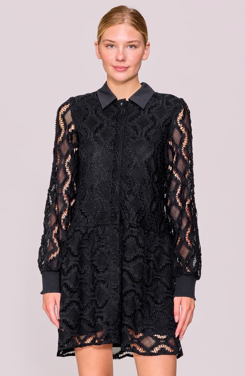 Melloday Button Front Long Sleeve Lace Minidress In Black