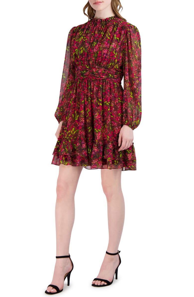 Julia Jordan Floral Print Gathered Long Sleeve Dress, Alternate, color, 
