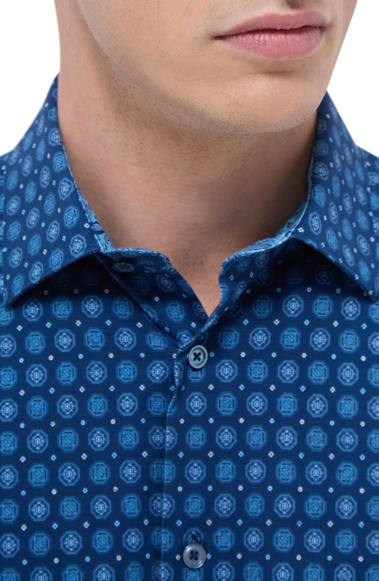 Bugatchi Jimmy OoohCotton<sup>®</sup> Medallion Print Button-Up Shirt, Alternate, color, Indigo