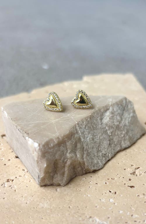 Adornia 14k Gold Plated Puffy Mini Halo Cz Heart Stud Earrings In Gold