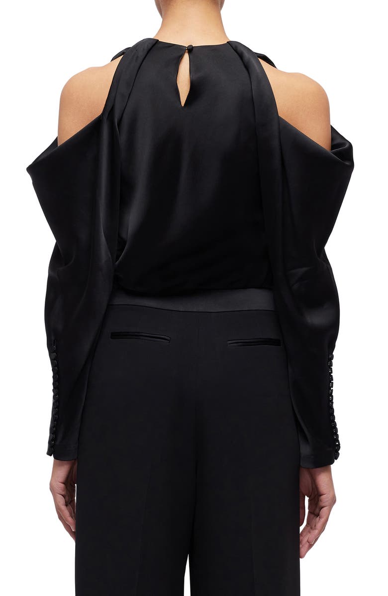 Simkhai Marisa Cold Shoulder Satin Blouse, Alternate, color, Black