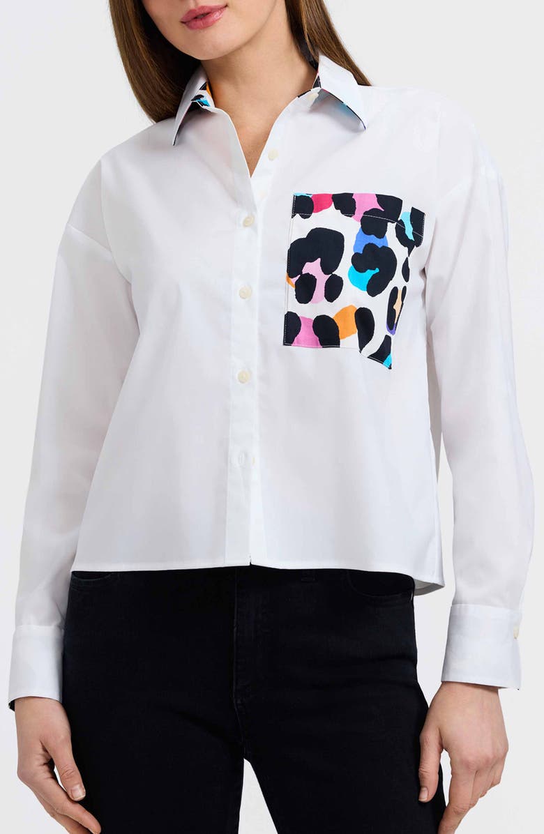 Foxcroft Marina Contrast Trim Cotton Button-Up Shirt, Main, color, Multi