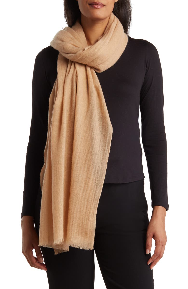 Amicale Cashmere Solid Wrap, Main, color, Camel