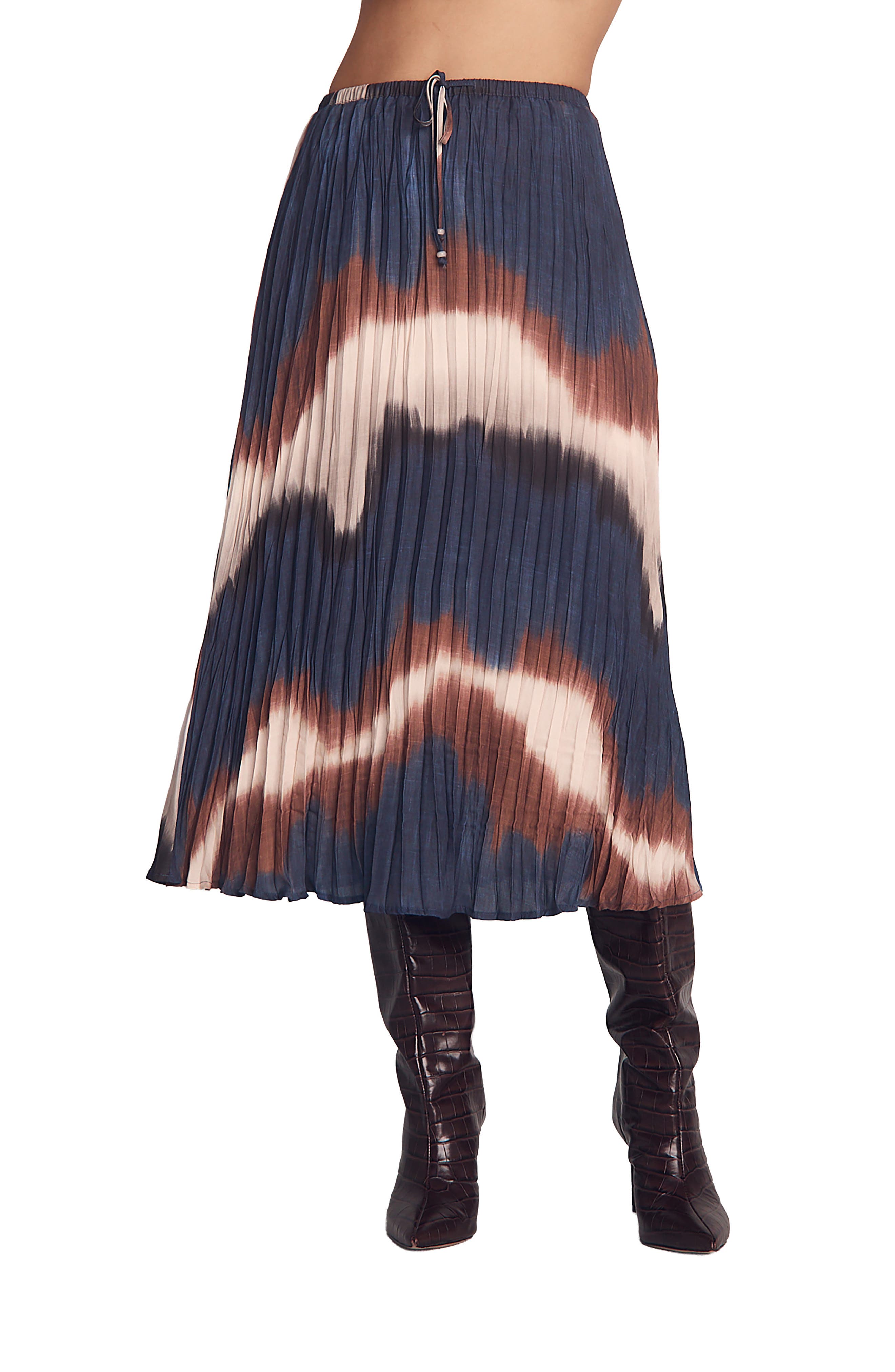 Bella Dahl Pleated Midi Skirt in Midnight Tides Print 