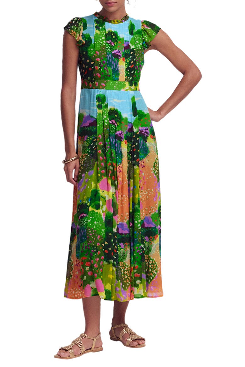 Ruffle Pleated Maxi Dress, Main, color, GARDEN PRINT