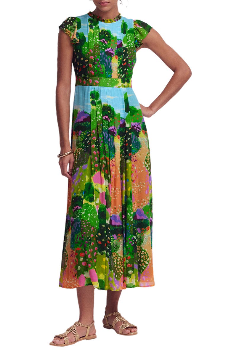Boden Ruffle Pleated Maxi Dress, Main, color, Garden Print