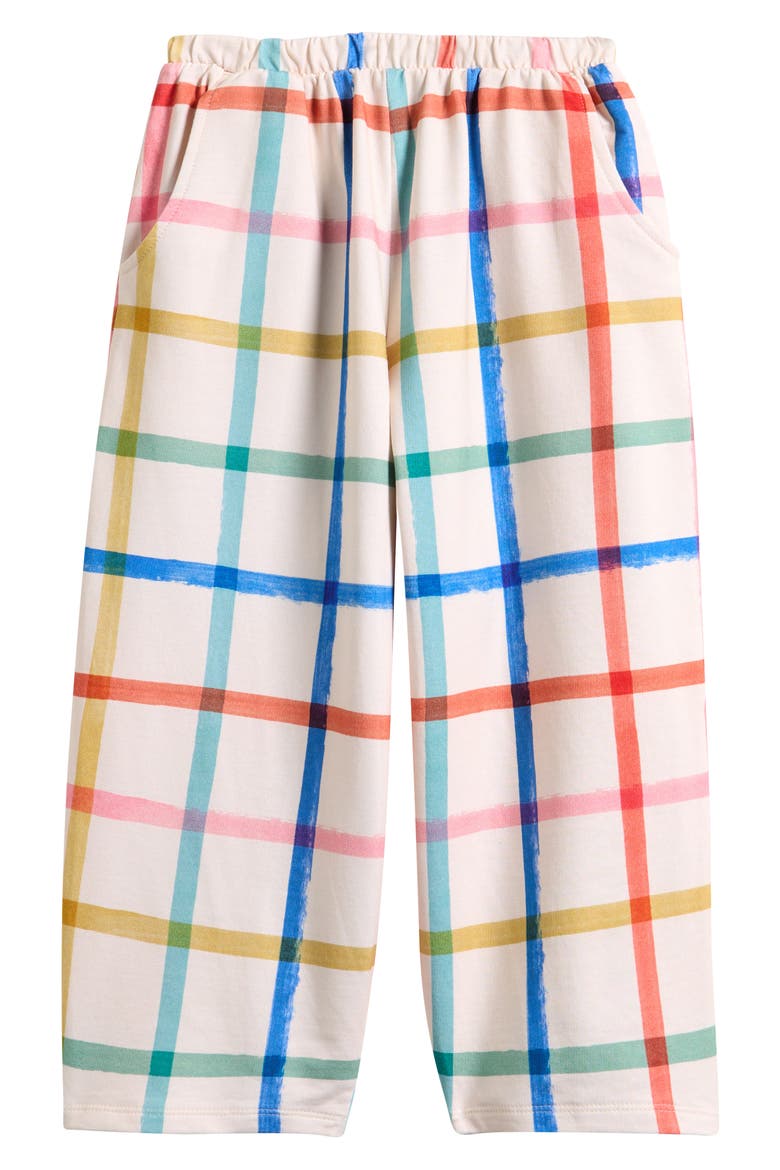 Kids' Rainbow Check Barrel Leg Cotton Pants, Main, color, NEUTRAL
