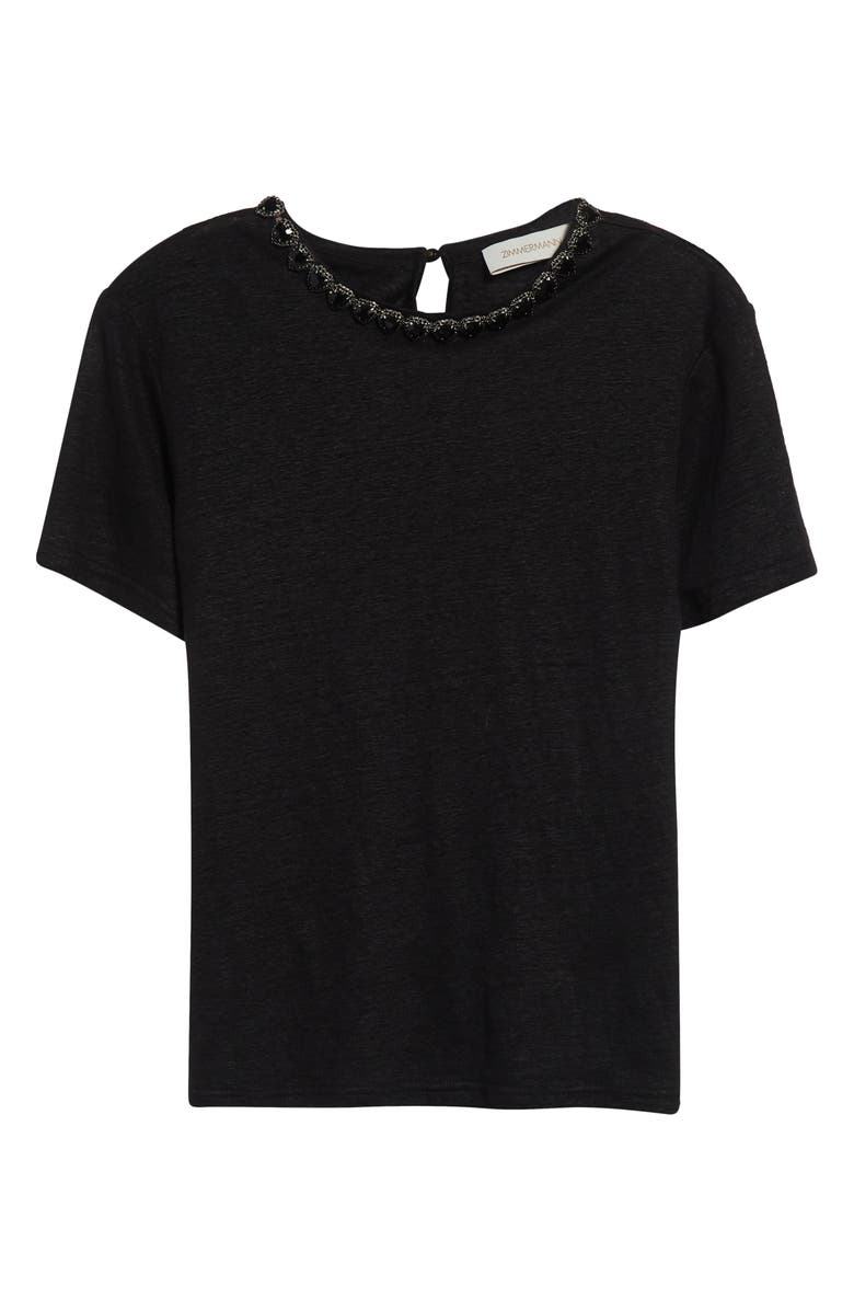 Zimmermann Crystal Embellished Linen T-Shirt, Alternate, color, Black