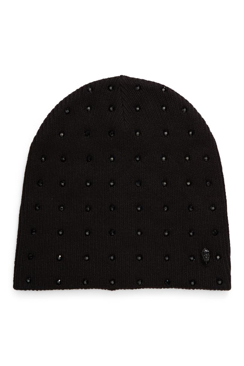 Rhinestone Knit Beanie, Main, color, BLACK BLACK