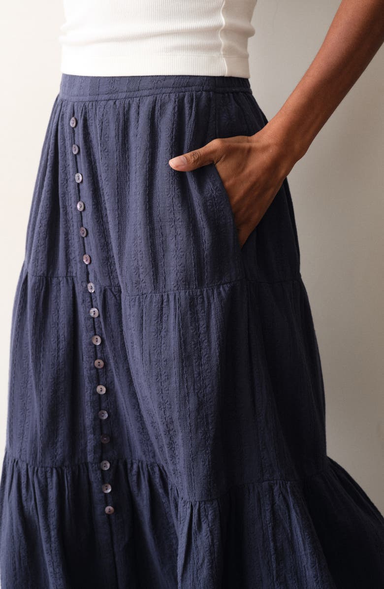 Marine Layer Lana Tiered Cotton Maxi Skirt, Alternate, color, Navy
