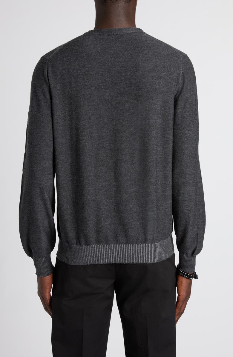 McQueen Skull Double Knit Wool Crewneck Sweater, Alternate, color, Grey Ml/ Charcoal
