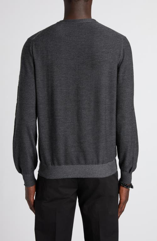 Shop Alexander Mcqueen Mcqueen Skull Double Knit Wool Crewneck Sweater In Grey Ml/charcoal