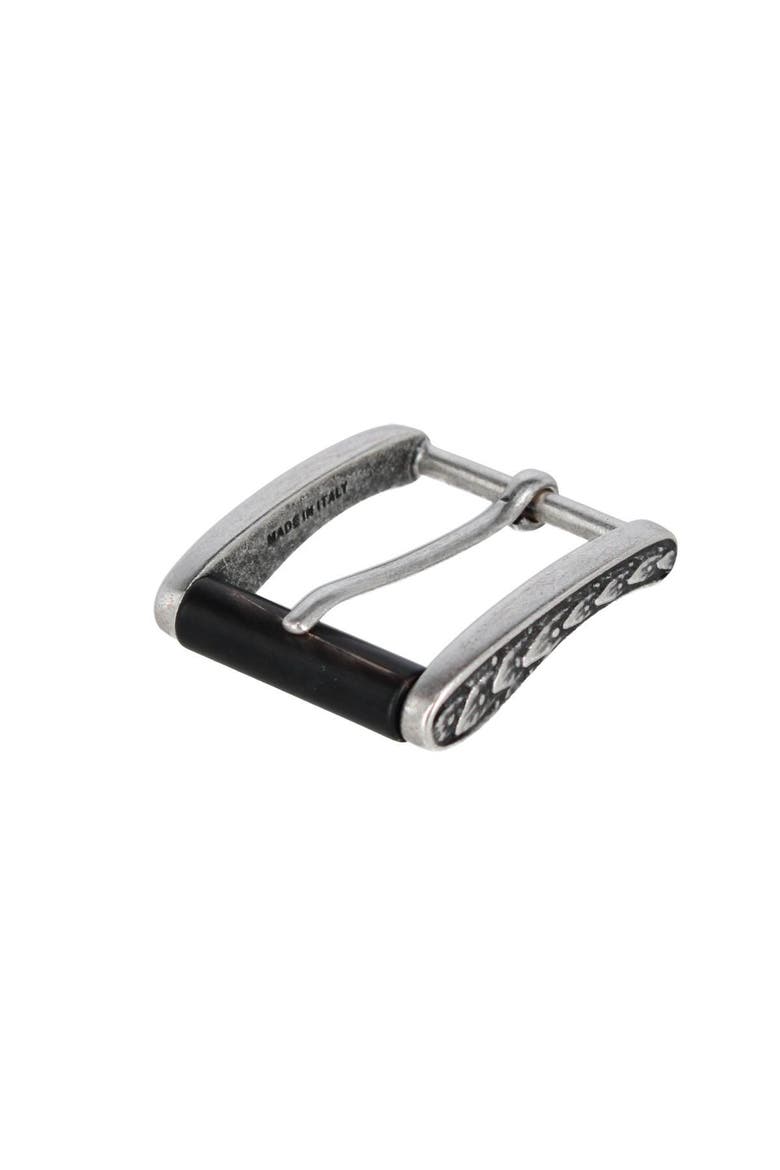 35mm Italian Brass W Black Stag Horn Roller Harness Belt Buckle, Alternate, color, English Silver