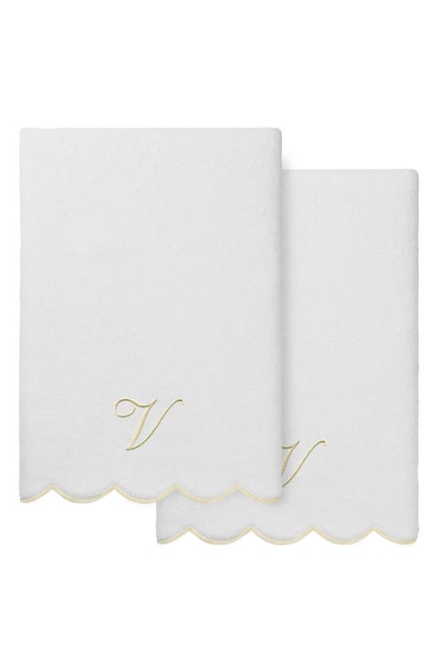 Adornia Scallop Set of 2 Monogram Bath Towels
