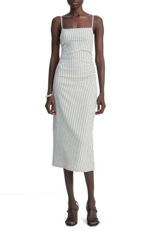 Vince Check Side-ruched Tank Dress In White