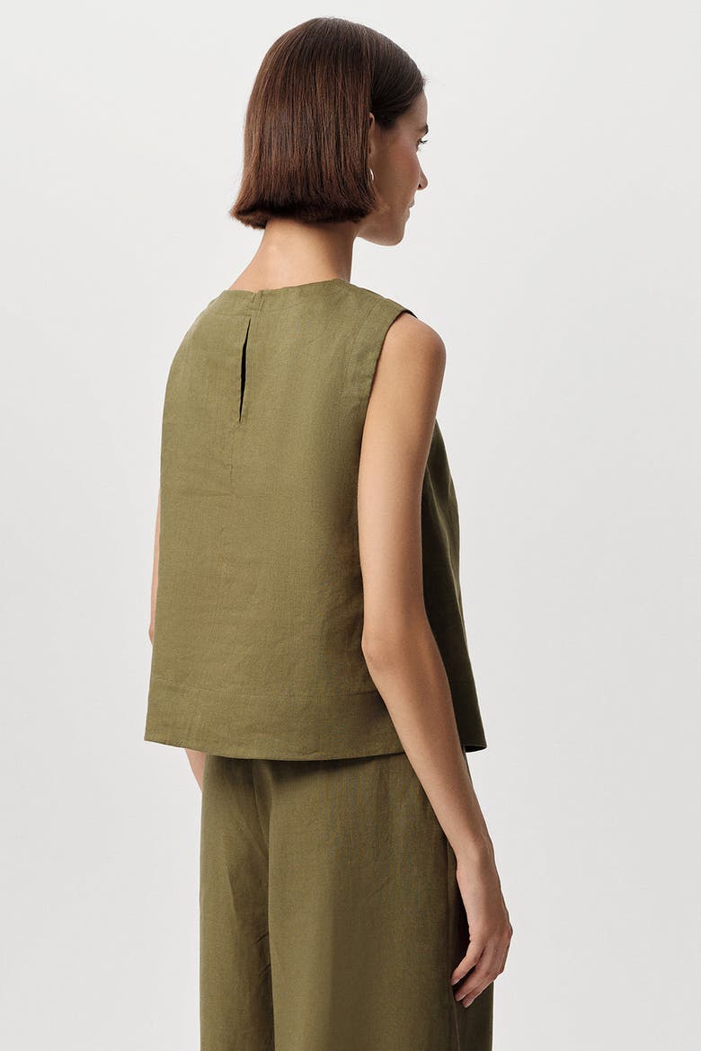 Almira Crew Neck Linen Blouse, Alternate, color, Khaki