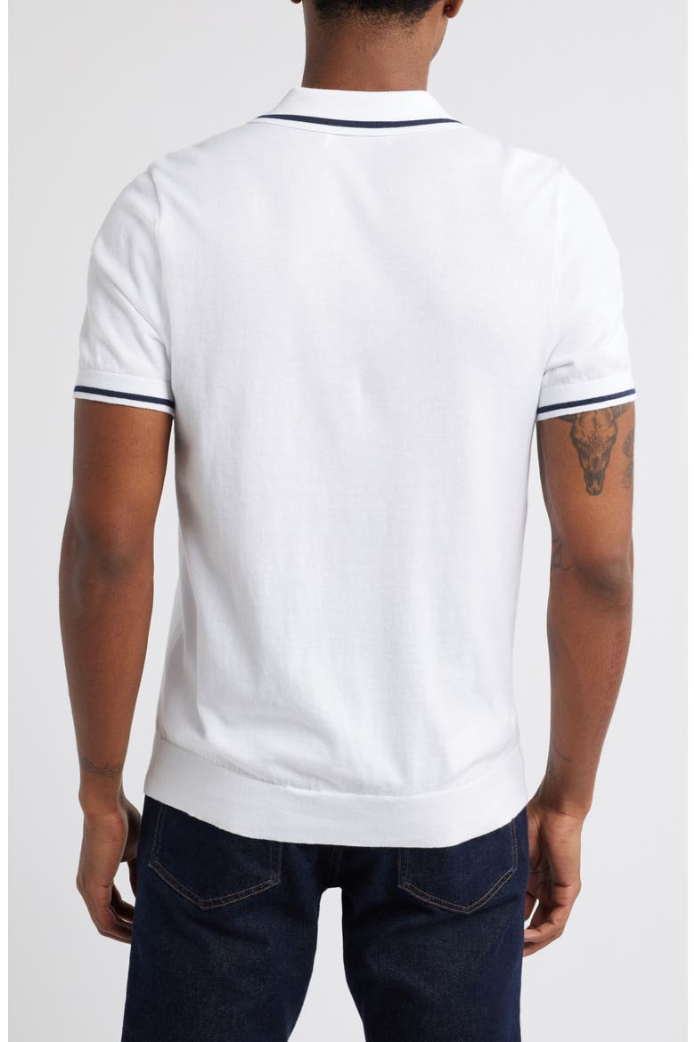 Vertical Stripe Short Sleeve Cotton Polo Sweater, Alternate, color, BRIGHT WHITE