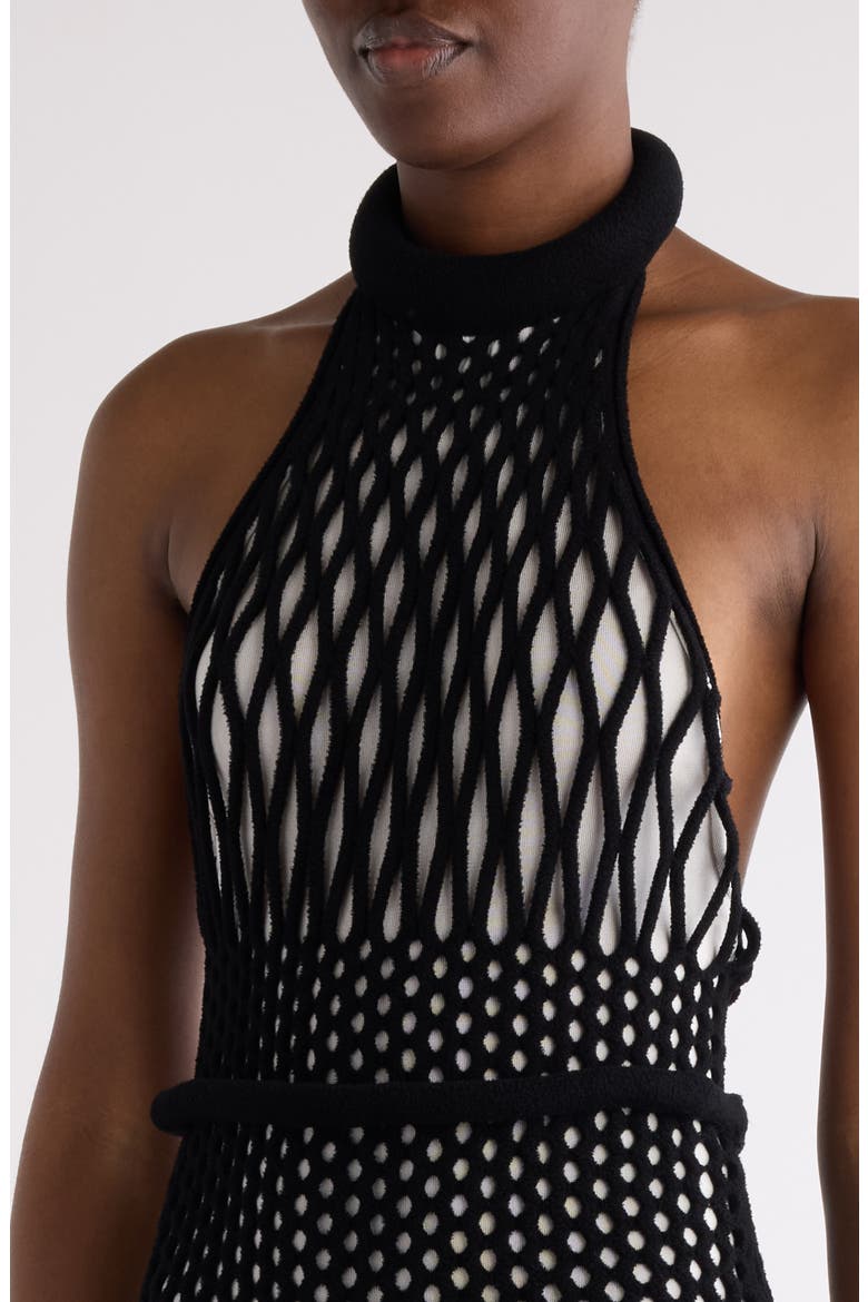 Mesh Halter Neck Dress, Alternate, color, BLACK/ IVORY