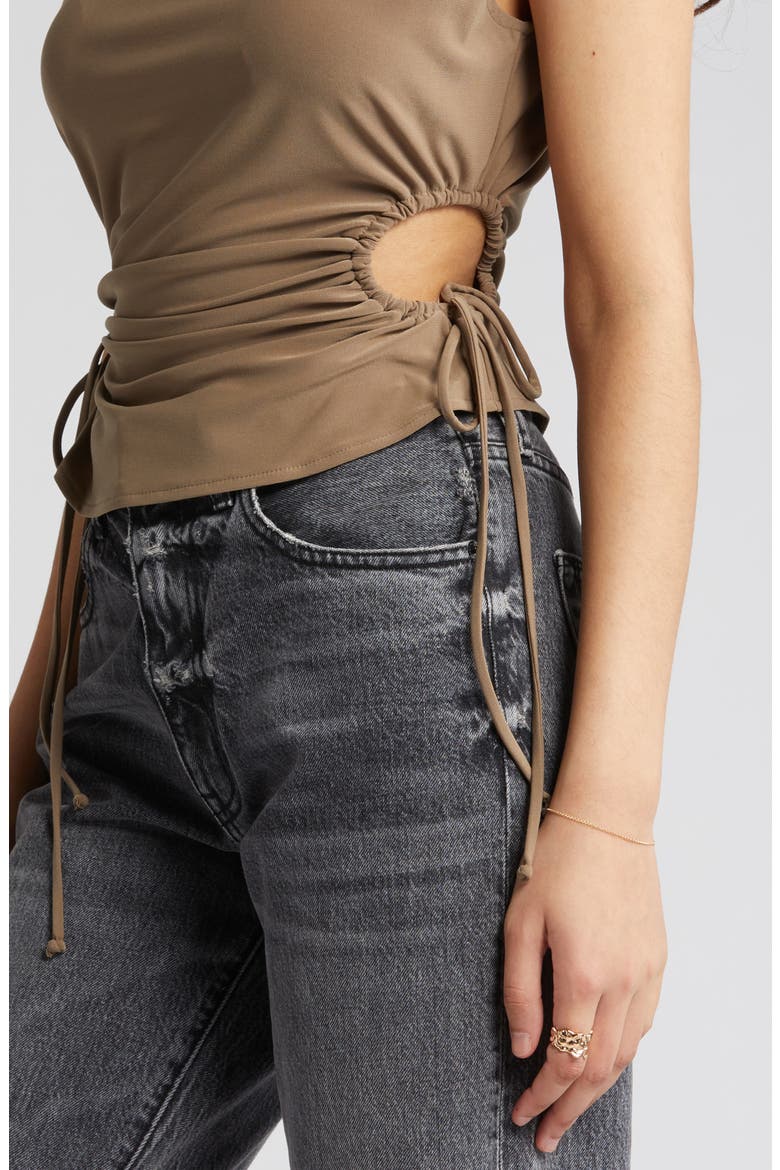 Ruched Cutout Mock Neck Top, Alternate, color, BROWN WALNUT