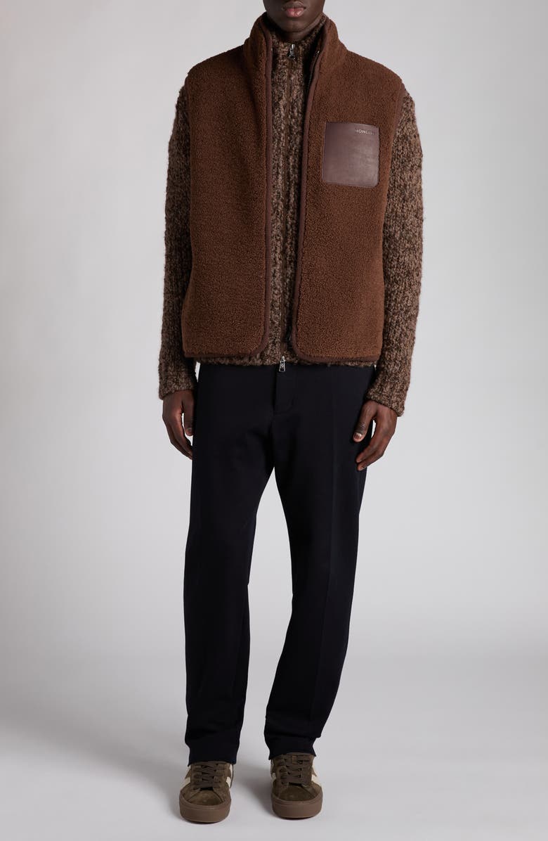 Moncler Leather Pocket Fleece Vest, Alternate, color, Dark Chocolate