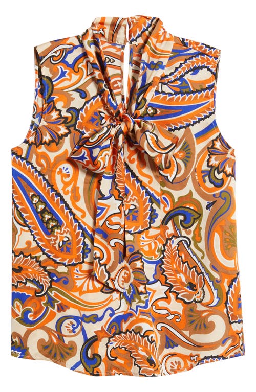 Tahari Asl Print Tie Neck Sleeveless Top In Multi