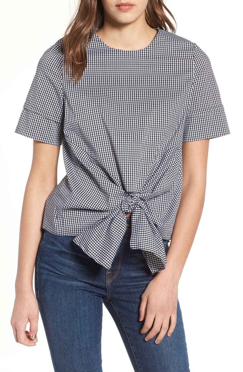 Bishop + Young Gingham Tie Front Blouse, Main, color,