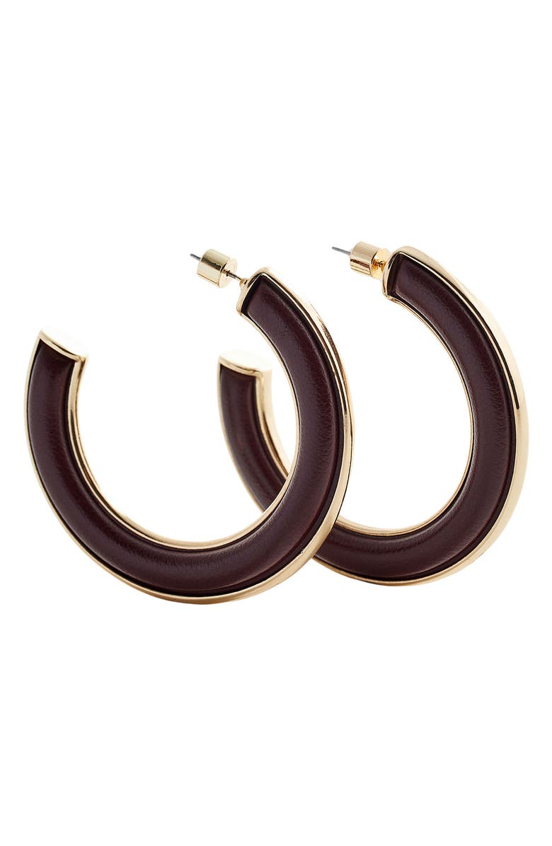 MANGO Faux Leather Hoop Earrings, Alternate, color, 