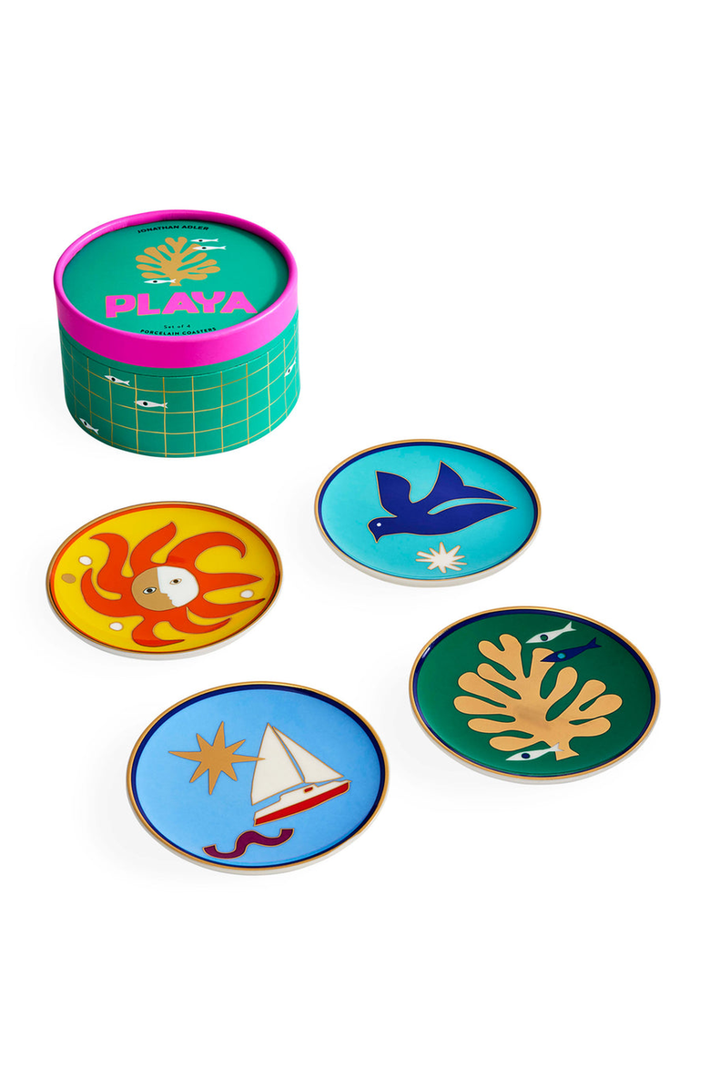 Jonathan Adler Playa Coaster Set, Alternate, color, Blue / Yellow / Green / Orange