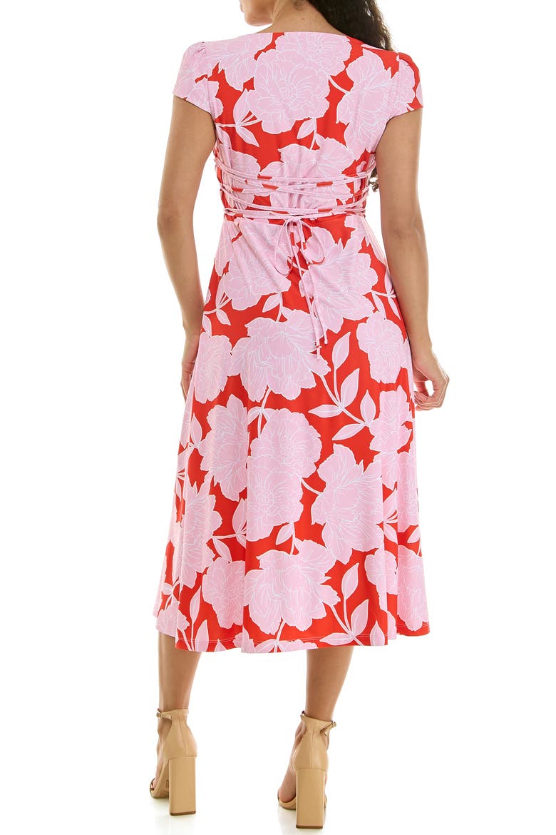 Floral Cap Sleeve Fit & Flare Dress, Alternate, color, ORANGE/ IVORY/ PINK