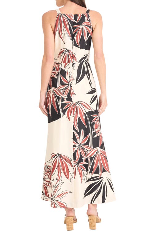 Maggy London Leaf Print Maxi Dress In White