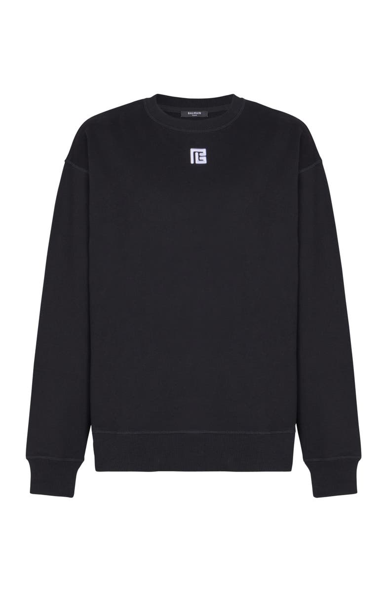 Balmain Cotton sweatshirt with PB embroidery, Alternate, color, Black