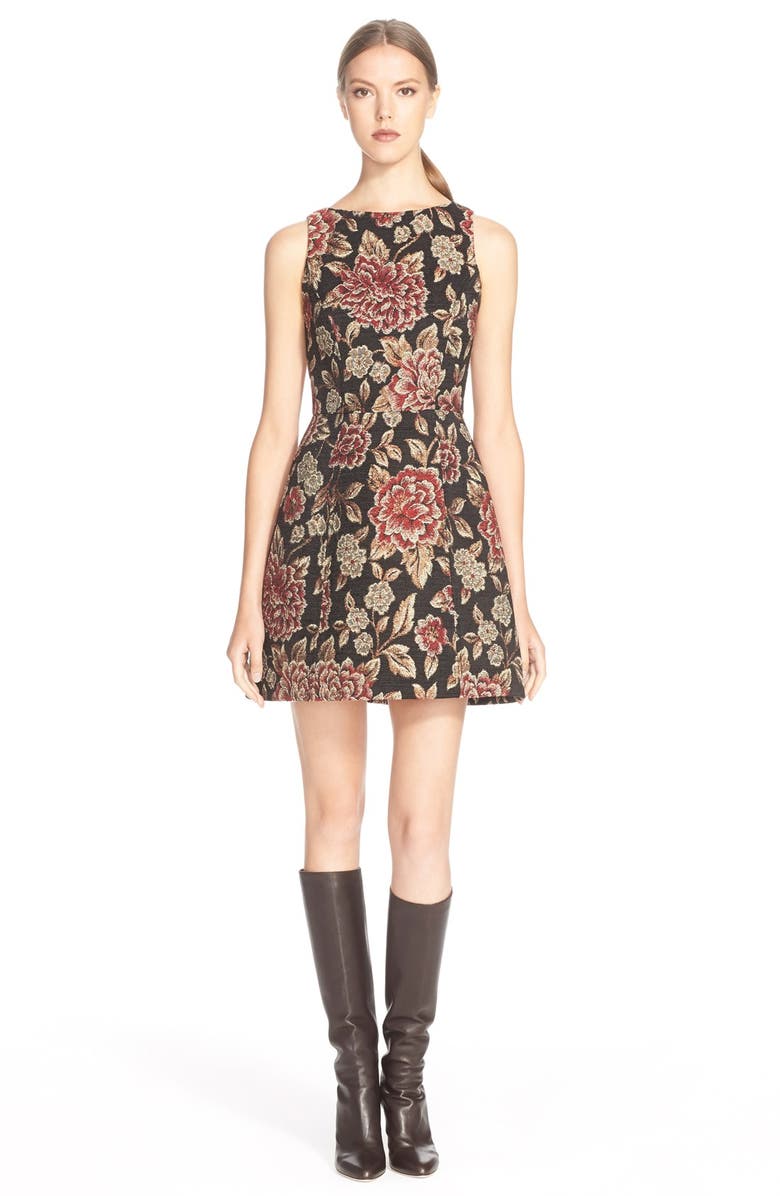 Alice + Olivia 'Darla' Bateau Neck Fit & Flare Dress, Main, color, 